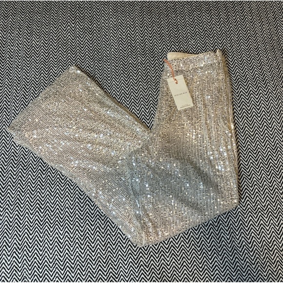 Skies Are Blue Pants - Skies are Blue | Sequin Silver Straight Leg Pants | Sz S